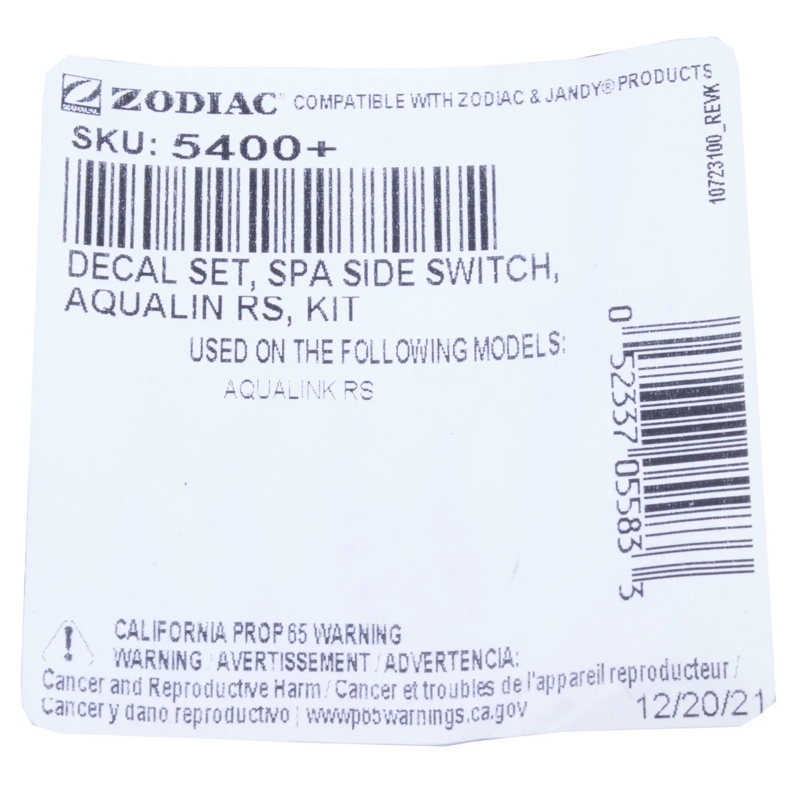 Decal Set, Zodiac, JPS, 4 Function Spa Side Remote — image 3