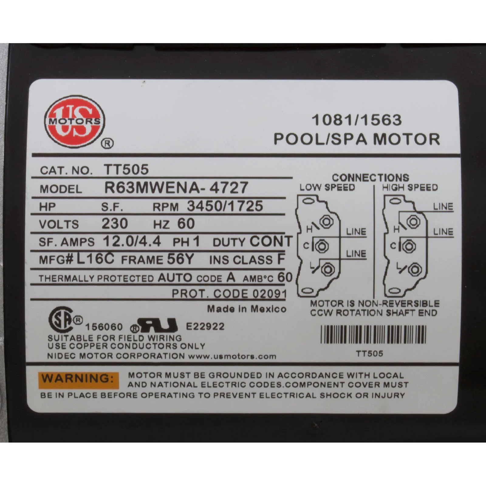 Pump, WW Exec, 4.0hp US Motor, 230v, 2-Spd, 56fr, 2" — image 3