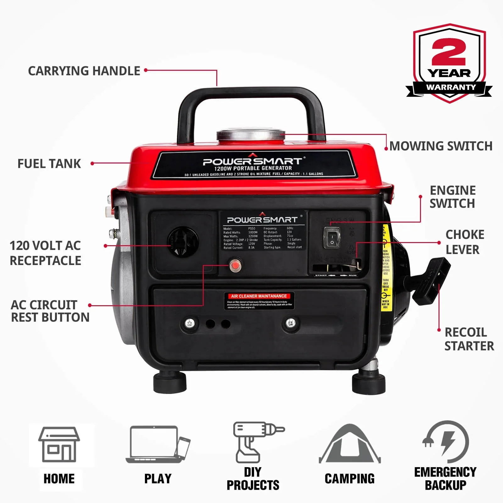 1200W 2-Stroke Generator PS50/DB5010 — image 2