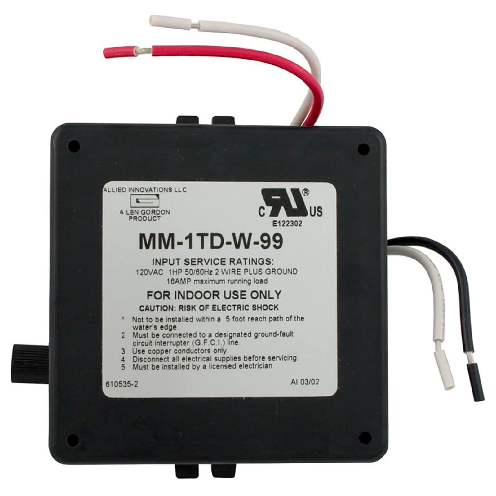 Bath Control, Len Gordon MM, 115v, On/Off w/Delay, Wall Mount