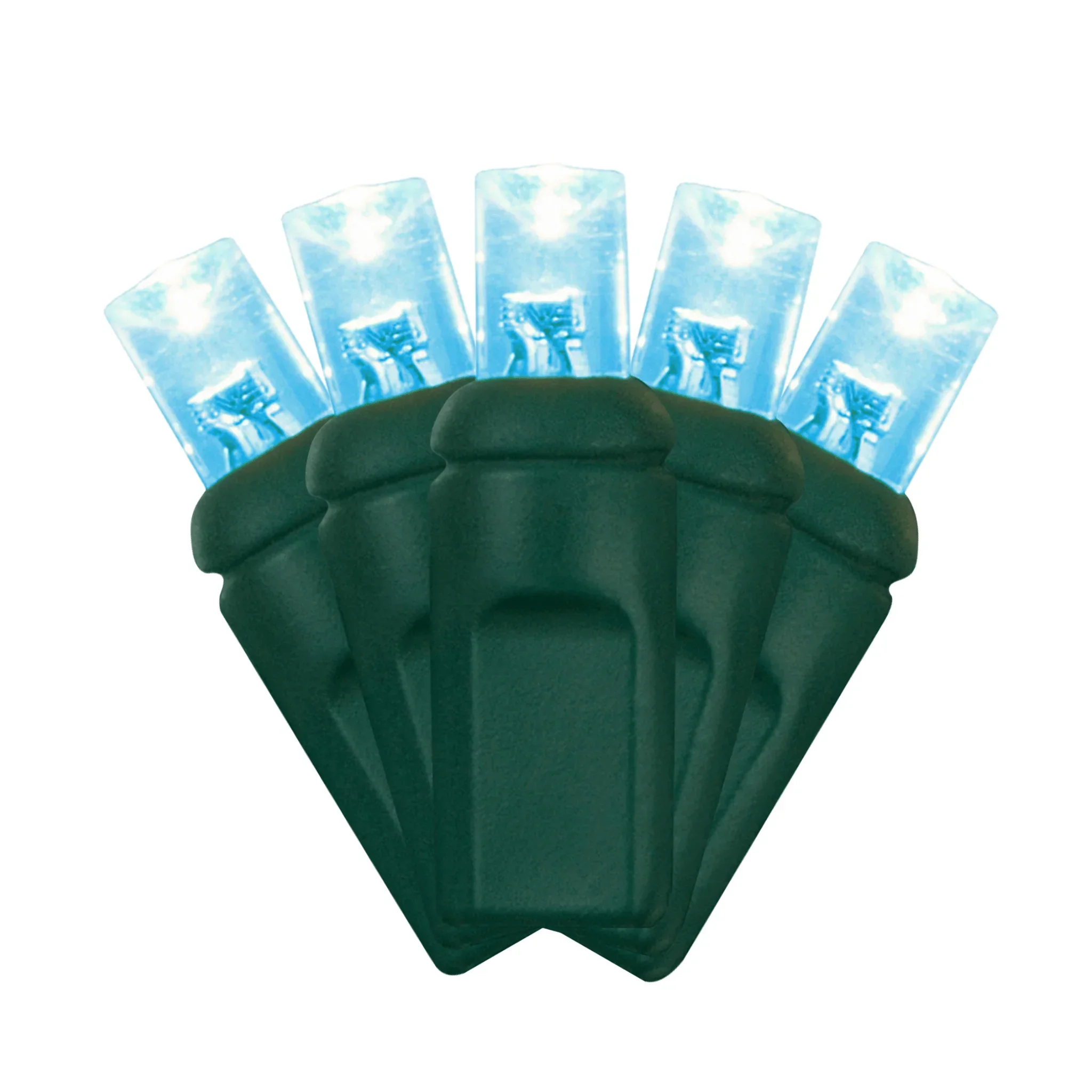 LED Mini Lights 5MM Aqua Static Green Wire - 6" Spacing