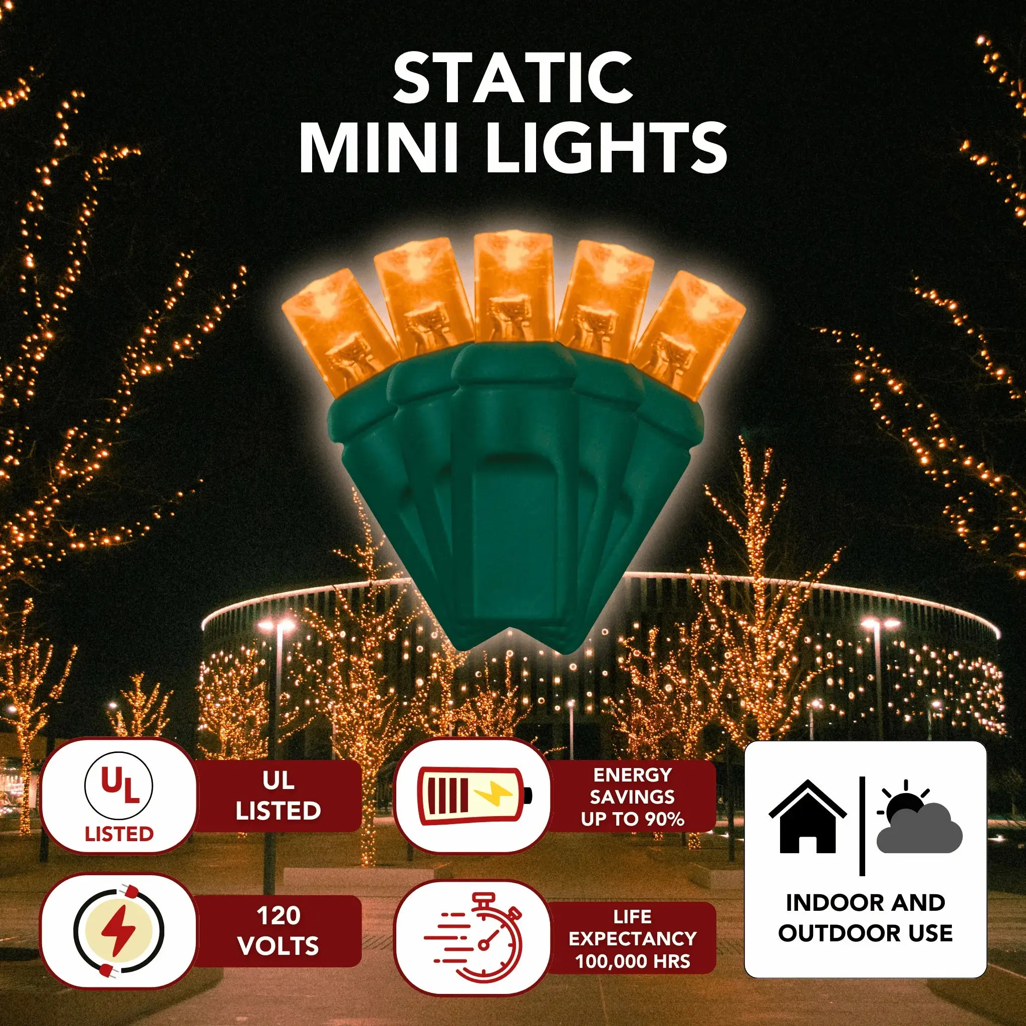 LED Mini Lights 5MM Orange Static Green Wire - 6" Spacing — image 3