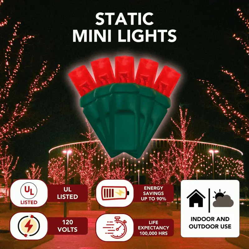 LED Mini Lights 5MM Red Static Green Wire 6" Spacing — image 3